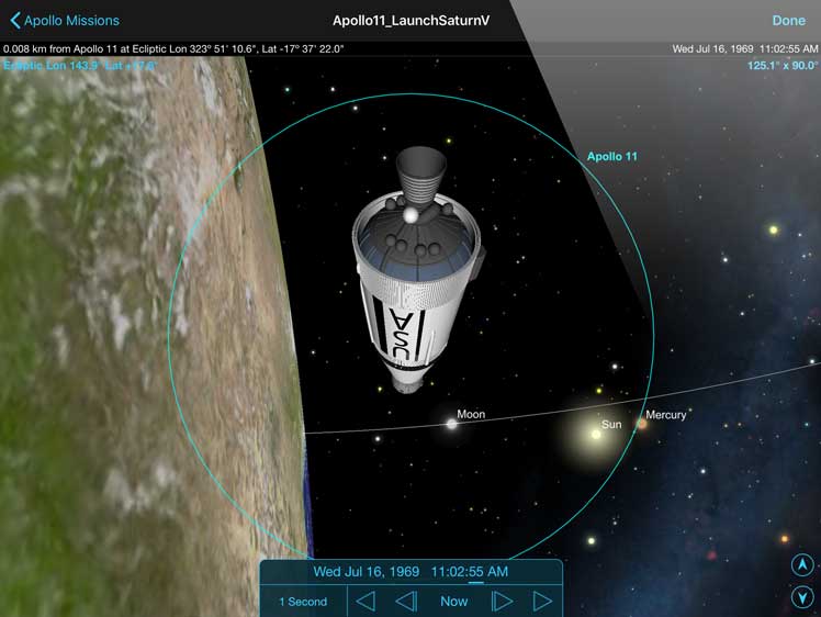 SkySafari 6 on Android with Apollo 11 Launch