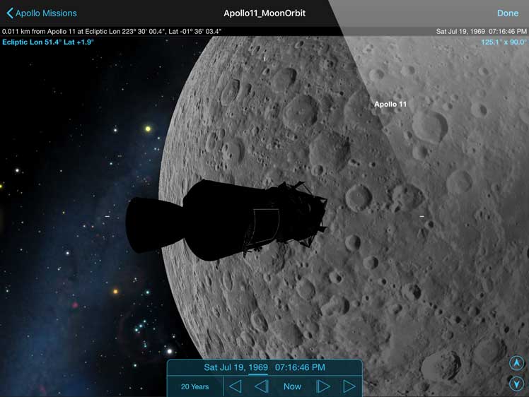 SkySafari 6 on Android with Apollo 11 Lunar Orbit