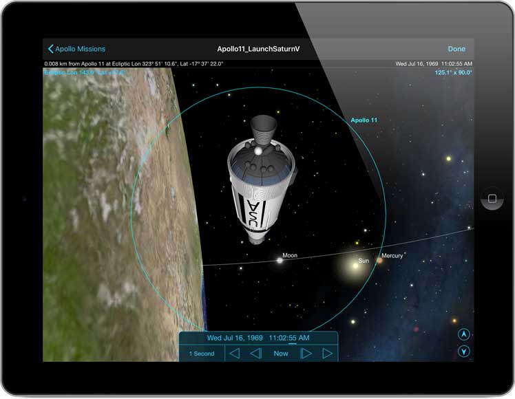 SkySafari 6 on iPad with Apollo 11 Launch