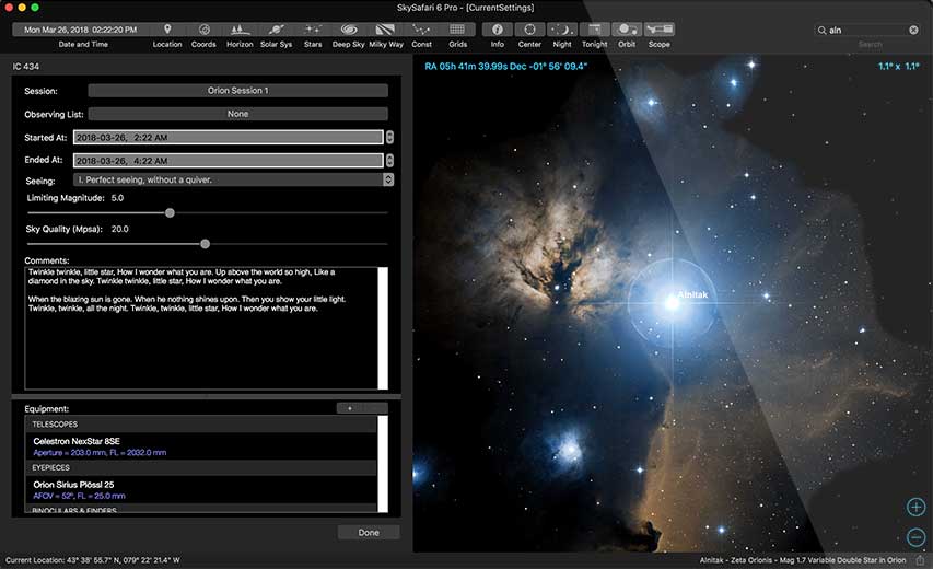 Mac Astronomy Software Observation List